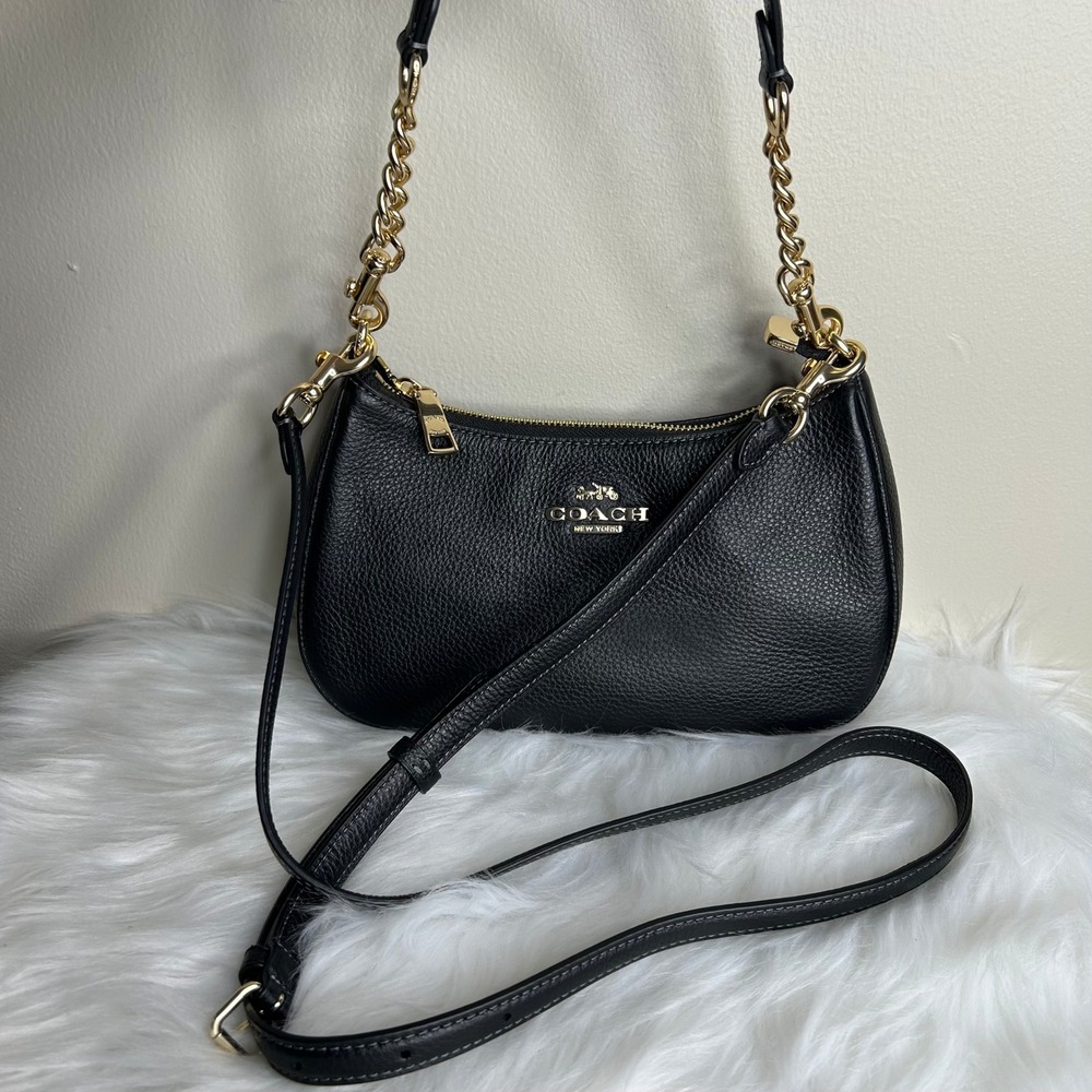 Coach Teri Black Pebbled Leather Shoulder Bag Excellent - Picture 3 of 12